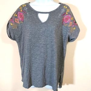 A.n.a. Gray Aztec Embroidered, Cuffed Sleeveless Top, Medium